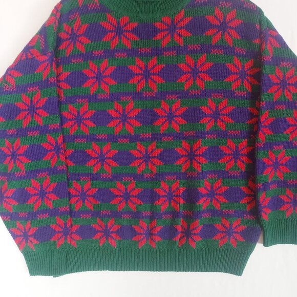 Vintage Objectives Knit Sweater Vibrant Flower Snowflake Chunky Heavy - Picture 3 of 8
